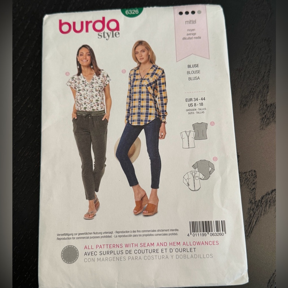 Burda Style Sewing Pattern 6326 - New Uncut Women's Blouse and Top Size 8-18